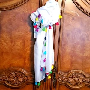 Anna & Ava White Scarf with multi color tassels Boho
